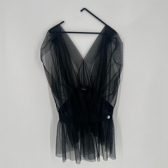Pinko Black Tulle Sheer Overlay Romantic Goth Organza Top Blouse Vest - Picture 3 of 10